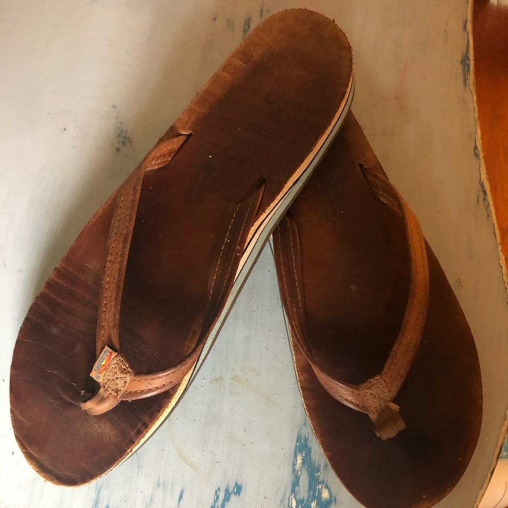 Womens leather double layer Rainbow flip flops